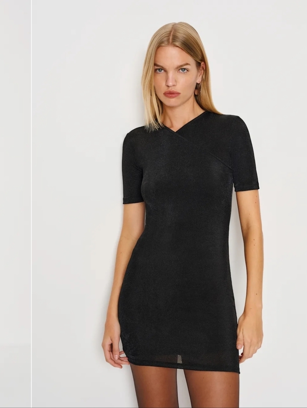 Reformation Black Short Sleeve Lotus Knit Mini Dress Size XS NWT Whimsigoth Y2K
